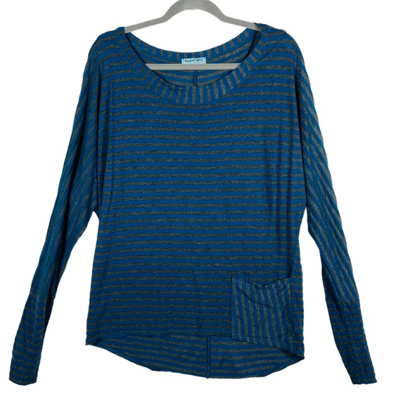 Michael Stars Blue and Gray Stripe Dolman Sleeves Top / One Size - Picture 1 of 8